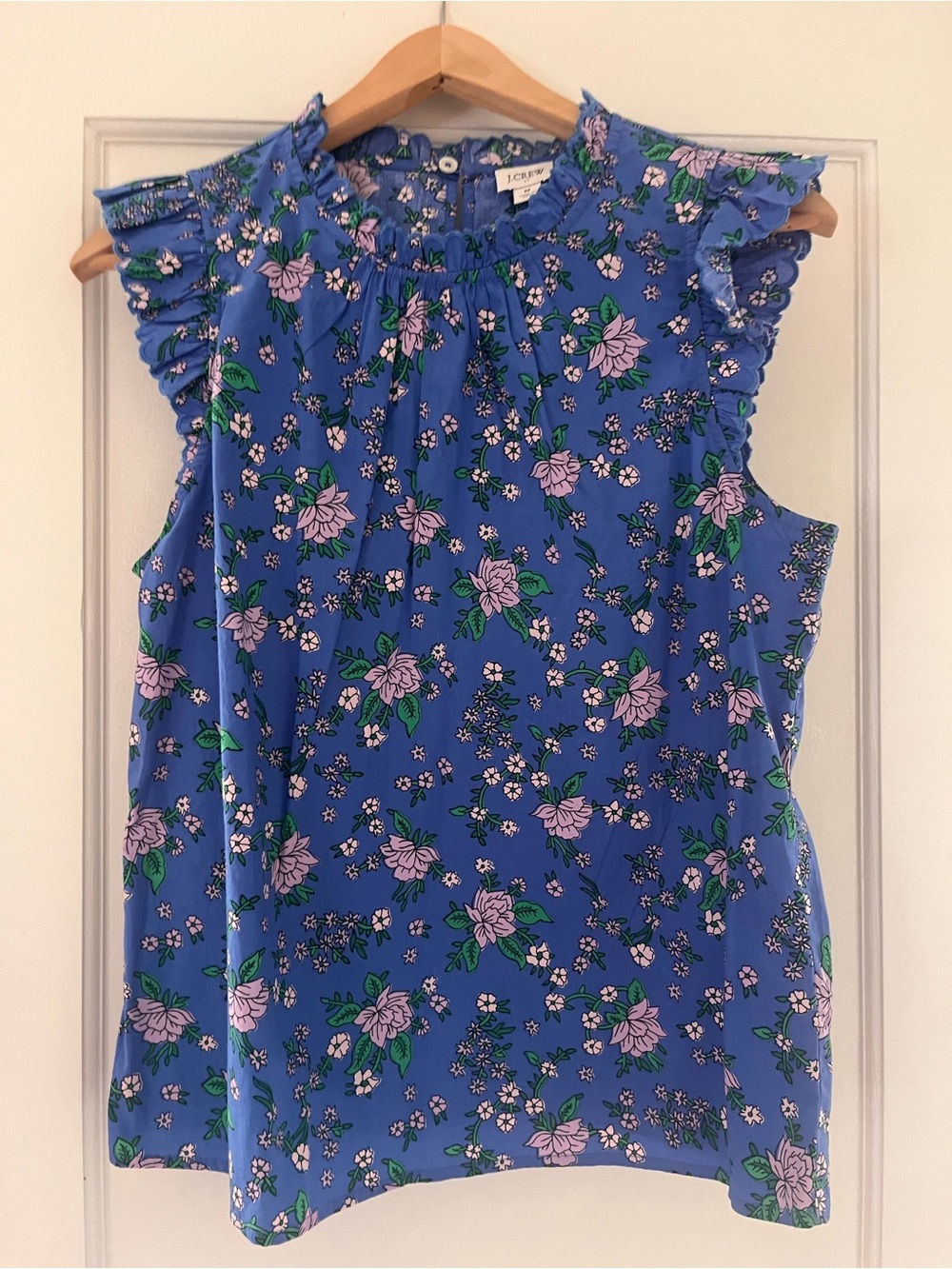 J. Crew Blue Floral Ruffle Sleeve Camisole
